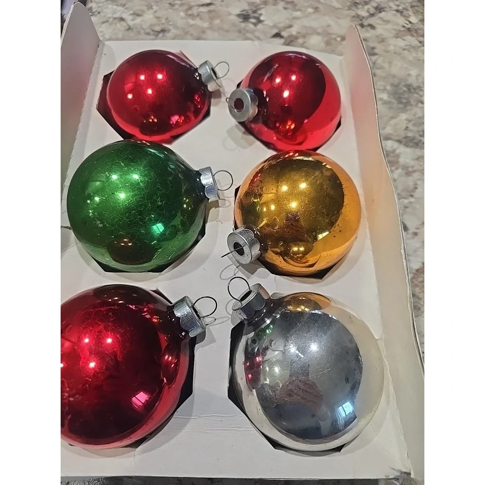 6 Vintage‎ Glass Christmas Ornaments